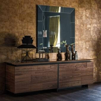 Distinguished Cattelan Italia Regal mirror crafted in mirrored glass with a dark glossy segmented frame exhibiting rectangular panels