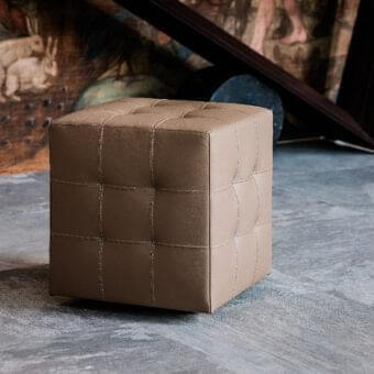 Superior Cattelan Italia Bob ottoman with tan synthetic leather and white grid stitching detailing