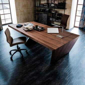 Exceptional Cattelan Italia Nasdaq desk with Canaletto walnut top and graphite embossed lacquered steel leg in a smooth natural finish
