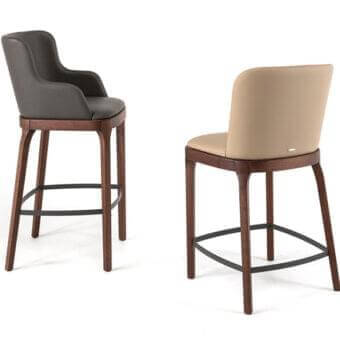 Distinguished Cattelan Italia Magda stool with dark gray upholstery and burned oak stained ash wood frame including a dark footrest