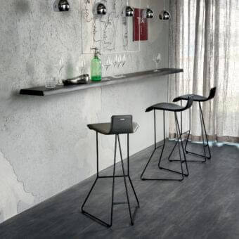 Superior Cattelan Italia Pepe stool with dark grey textile seat and black embossed steel base in a matte finish