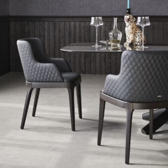 Exceptional Cattelan Italia Magda Couture chair with dark gray textile upholstery and satin dark wood frame