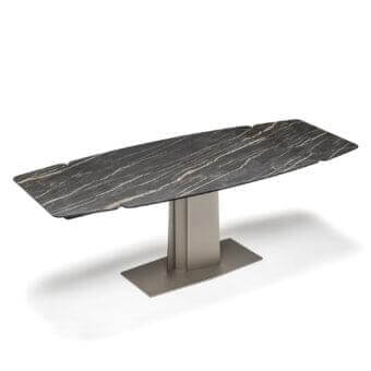 Exceptional Cattelan Italia Duffy Keramik table with glossy Sahara Noir Marmi ceramic and graphite embossed steel base