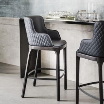 Superior Cattelan Italia Magda Couture stool with dark gray textile upholstery and matte dark solid wood frame