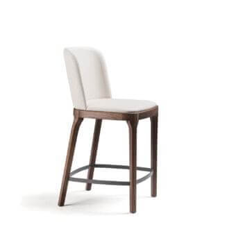 Exceptional Cattelan Italia Magda Couture stool with enveloping backrest and dark-stained wood legs connected by metal support
