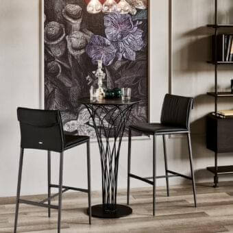 Elegant Cattelan Italia Isabel ML stool with black synthetic leather and matte black steel legs crafted for contemporary spaces