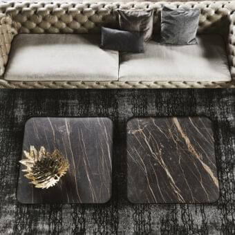 Exclusive Cattelan Italia Benny Keramik coffee table with dark Marmi ceramic and glossy gold veining