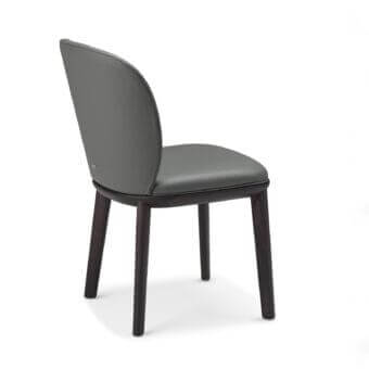 Superior Cattelan Italia Chris chair with curved backrest and squared seat in gray-green synthetic leather with open pore matt black ashwood legs
