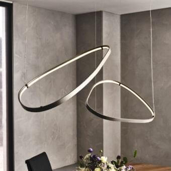 Innovative Cattelan Italia Magellano suspension lamp with titanium embossed lacquered steel and dark gray metal frame
