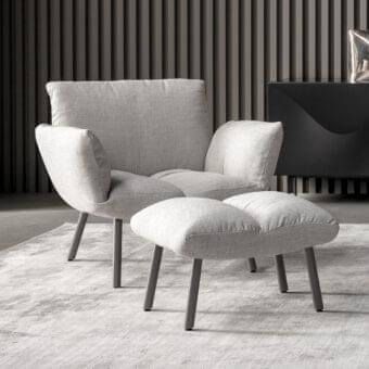 Remarkable Bonaldo Pil Lounge Chair with light gray woven fabric upholstery and sleek dark gray metal legs