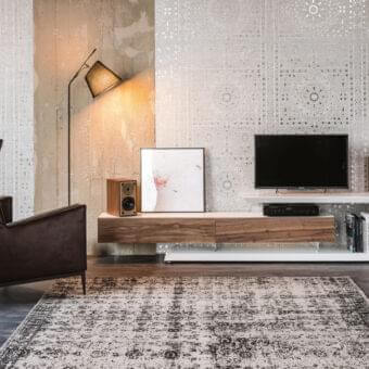 Exceptional Cattelan Italia Link TV stand with white embossed lacquered frame and Canaletto walnut drawer and door crafted in a balanced design