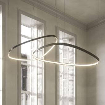 Distinguished Cattelan Italia Magellano Magnum suspension lamp with titanium steel and integrated LED casts a warm glow in a dark gray matte finish