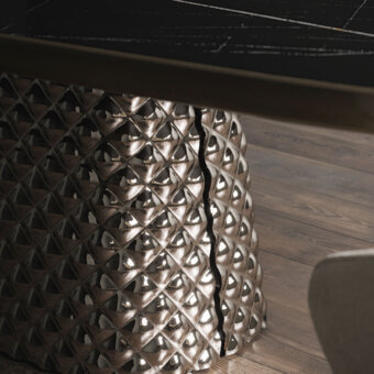 Superior Cattelan Italia Atrium table with ceramic Marmi top and quilted curved mirrored glass base