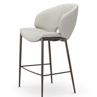 Exceptional Cattelan Italia Miranda stool in light gray leatherette with dark bronze metal and embossed stitching