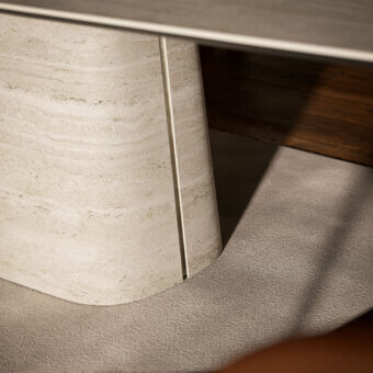 Cutting-edge Cattelan Italia Napoleon table with sculpted ceramic base and marbled light beige finish