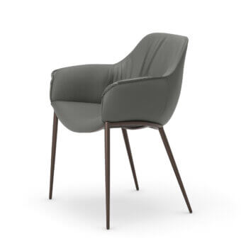 Elegant Cattelan Italia Scarlett ML armchair upholstered in smooth gray textile with dark brown matte metal legs