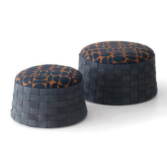 Superior Cierre1972 Dama ottoman with woven-leather structure and geometric dark blue and brown pattern