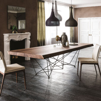 Superior Cattelan Italia Gordon Deep Wood table with dark metal geometric base and rich dark brown wood finish