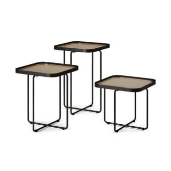Sophisticated Cattelan Italia Benny coffee table with a brown Marmi ceramic top and black metal X legs