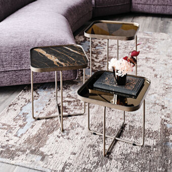 Exceptional Cattelan Italia Benny Keramik coffee table with square Marmi ceramic and satin-finished metallic frame