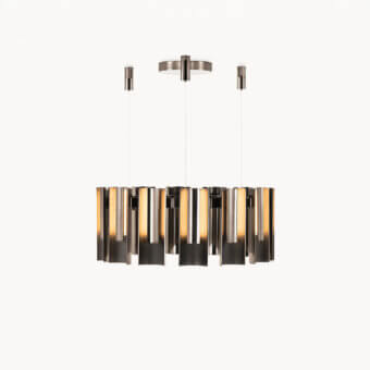 Superior Visionnaire Polaris chandelier built in curved aluminum with a dark gray metallic and satin finish