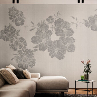 Superior LondonArt Sumie #6 wallpaper displays sweeping grasses and delicate branches in high-contrast blacks and misty grays