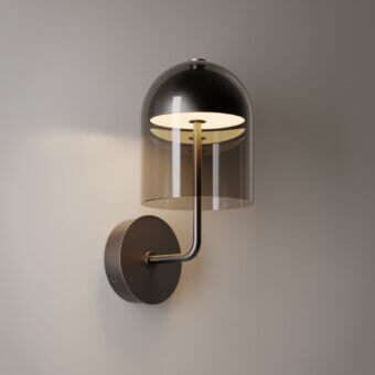 Elegant VENICEM Doma wall lamp with Murano glass bell and metal arm in a dark matte finish generating warm downlight