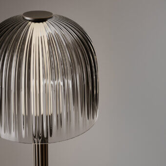 Distinctive VENICEM Augusta floor lamp with smoke gray Murano blown glass shade and dark burnished brass structure