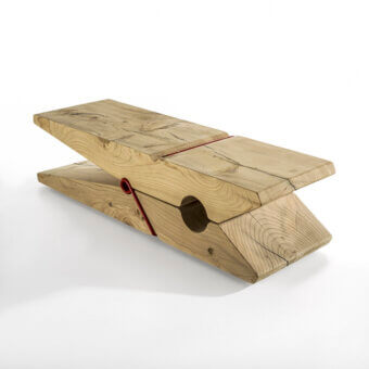 Superior Riva 1920 Molletta Kids bench crafted in light natural scented cedar wood with a striking red pin detail
