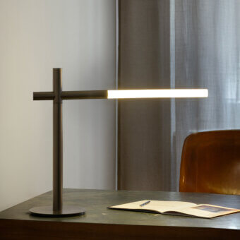 Distinguished Contardi Bianca lamp crafted in Italy with a satin metal finish and milky white glass light source