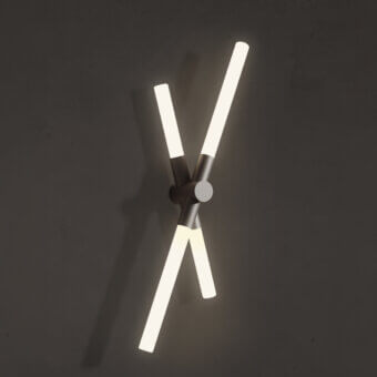 Architectural Contardi Bianca wall lamp with dark bronze metal and milky white glass emitting a balanced warm white glow
