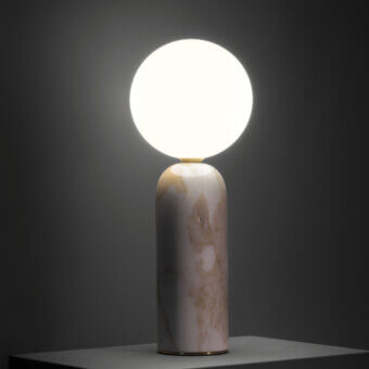 Superior Contardi Emma table lamp crafted in marble with a white opal glass sphere diffuser emitting warm light