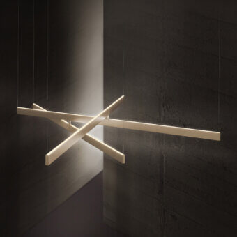 Distinguished Contardi Fly Multipla suspension lamp illuminating with intersecting rectangular bars in warm white finish crafted in steel