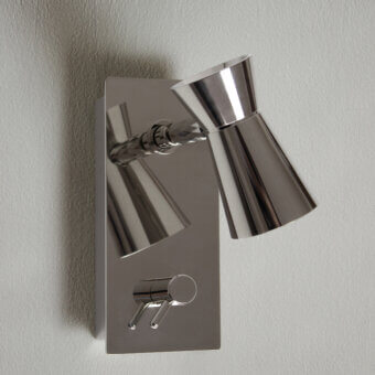 Distinctive Contardi G+T Reading Wall Lamp crafted in polished metal with a bright silver finish and angular design