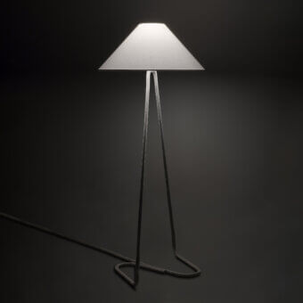 Distinguished Contardi Hat Floor Lamp with sculptural silhouette in neutral gray rope-covered metal and clean lampshade finish