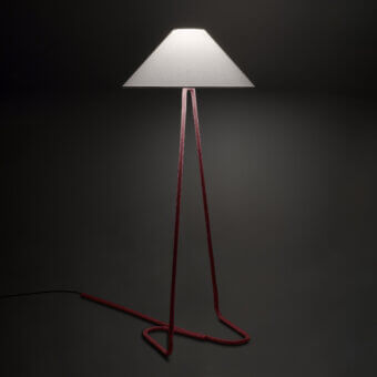 Superior Contardi Hat Floor Lamp with reddish rope-covered structure and smooth neutral-toned lampshade crafted in 1950s French design
