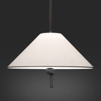 Superior Contardi Hat suspension lamp with a light beige textile lampshade and dark rope detailing crafted in Italy
