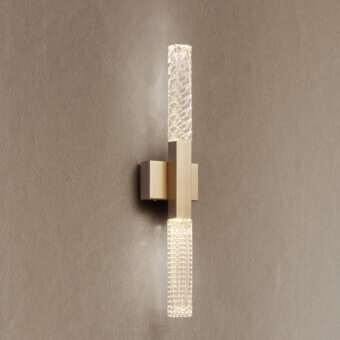 Elegant Contardi Mikado Solo wall lamp crafted in brass with engraved crystal and warm gold satin finish