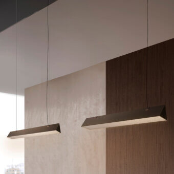 Architectural Contardi Stick suspension lamp crafted in metal with a matte dark gray finish and translucent diffuser