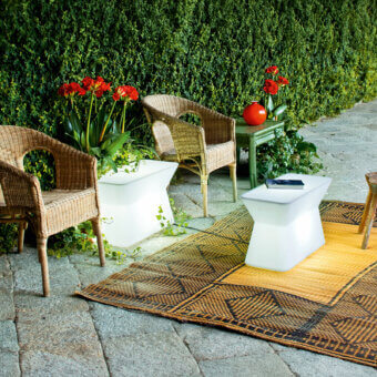 Elegant Serralunga Palenquera coffee table built in recyclable LLDPE with a smooth matte finish and integrated light system