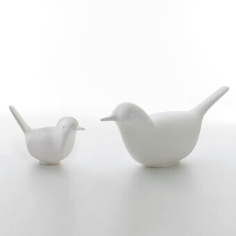Distinguished Serralunga Paloma & Pulcino sculpture set crafted in matte white LLDPE with smooth rounded silhouettes