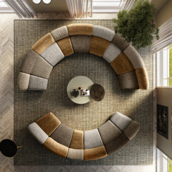 Luxury Lago Not Only White sectional with beige ochre grey dark brown patchwork and subtle matte finish