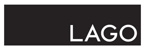 Black rectangular graphic featuring the white "LAGO" wordmark in capital, sans-serif letters, right-aligned with a minimalist, modern composition.