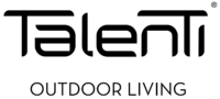 Talenti logo, black and white graphic, circular emblem with interconnected sans-serif letters and a minimalist geometric design.