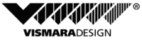VISMARA DESIGN logo in dark gray, textured lettering with diagonal line on black; minimalist industrial aesthetic, sans-serif text below.