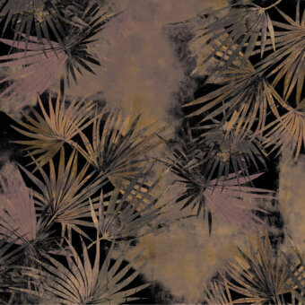 Elegant Wall&Decò Evoking wallpaper with artistic botanical pattern in dusky brown, mauve, and gray tones with a refined fabric-effect d.TW Texture finish