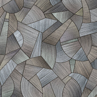 Elegant Wall&Decò Long Tale wallpaper with interlocking shapes in muted gray and beige, crafted in d.ecodura™ with d.TW Texture finish