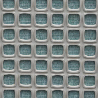 Distinctive Wall&Decò Namikidori Outdoor Wallpaper with muted gray rectangular modules and fiberglass fabric construction, presenting a matte finish