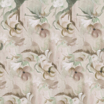 Exceptional Wall&Decò Narciso wallpaper with watercolor gradients in muted beige, taupe and pale green on a waterproof base