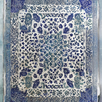 Superior Wall&Decò Perseo Outdoor wallpaper with floral design in blue and white, crafted with durable fiberglass fabric and protective finishes